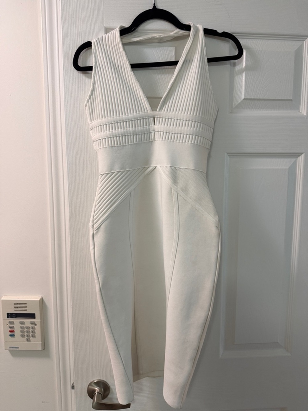 White Ribbed V-Neck dress